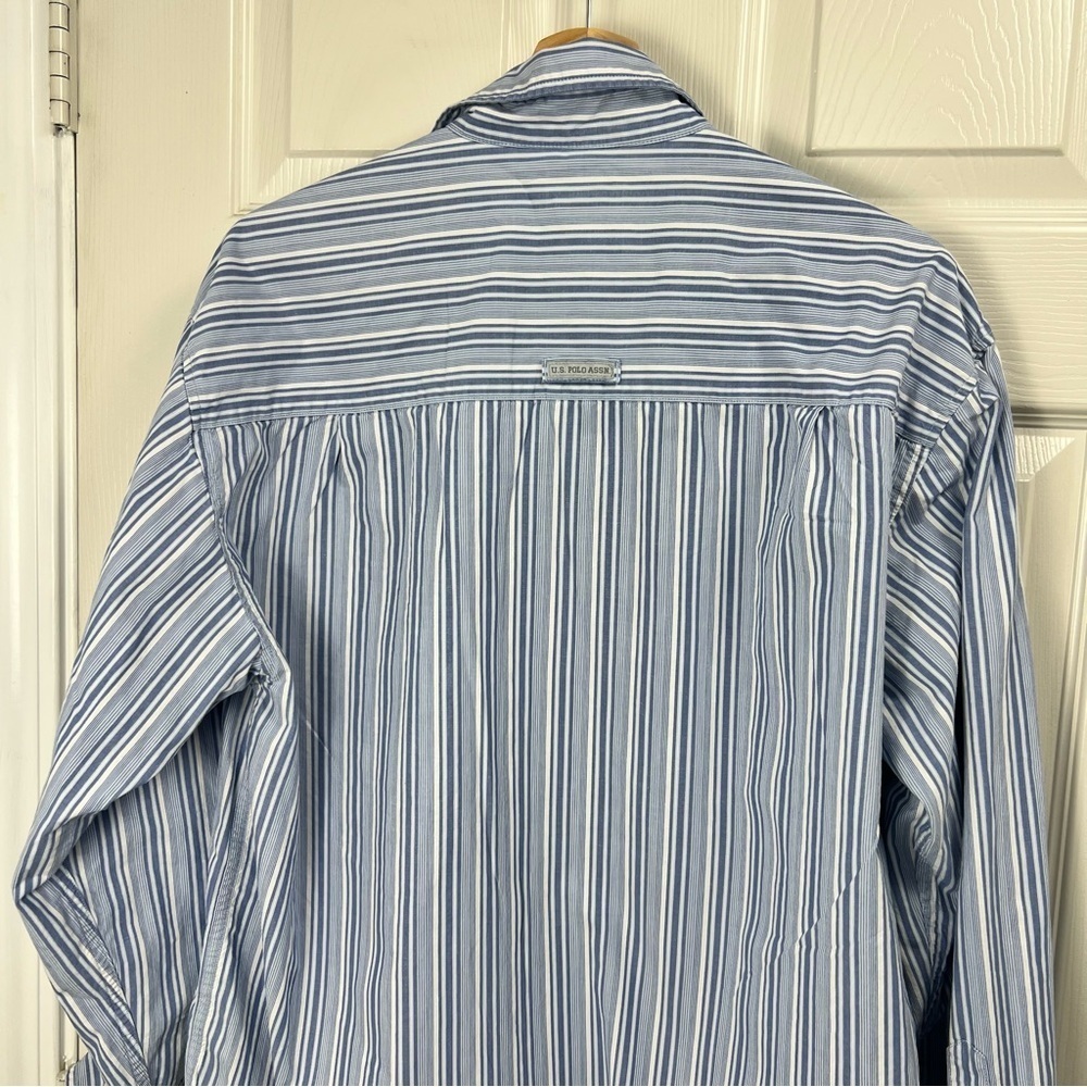 U.S. Polo Assn. Men’s Medium Blue White Striped Button Down Shirt Classic Oxford - Picture 3 of 14